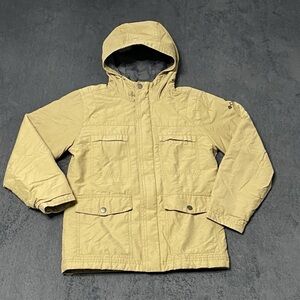 Columbia Chore Jacket Boys S 8 Beige Fleece Lined Hooded Full Zip Snap Pocket